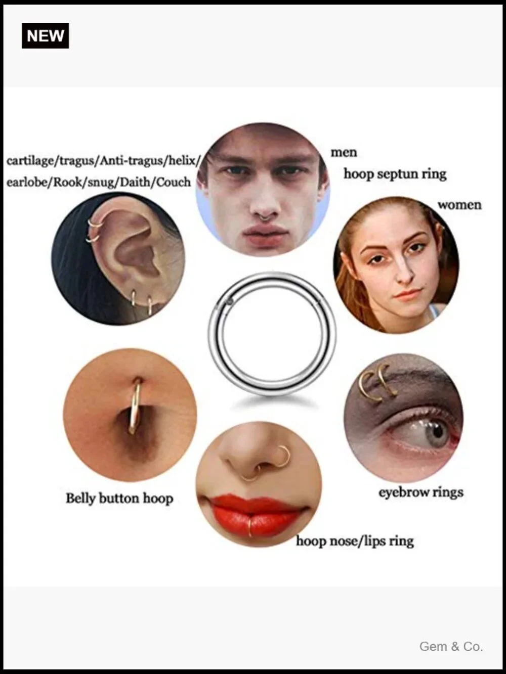 18G Surgical Steel Hinged Clicker Segment Nose Rings - 4 Pairs